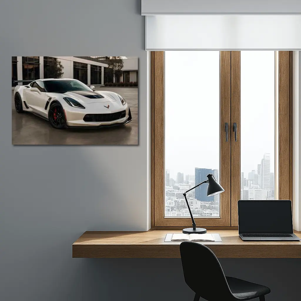 White Chevrolet Corvette Z06 Urban Parking – Wall Art