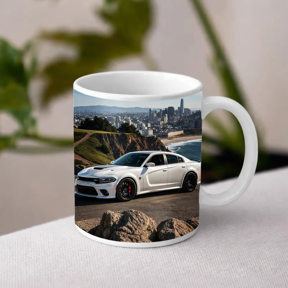 White Dodge Charger SRT San Francisco Skyline – Mugs