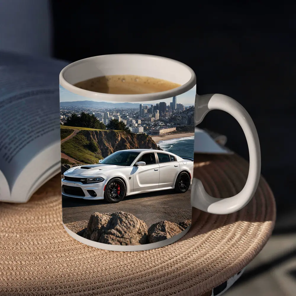 White Dodge Charger SRT San Francisco Skyline – Mugs