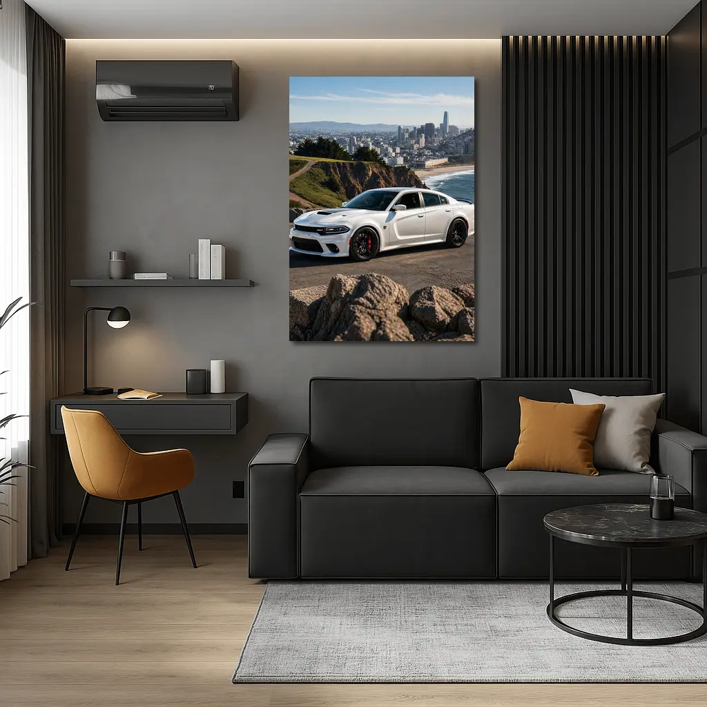 White Dodge Charger SRT San Francisco Skyline – Wall Art