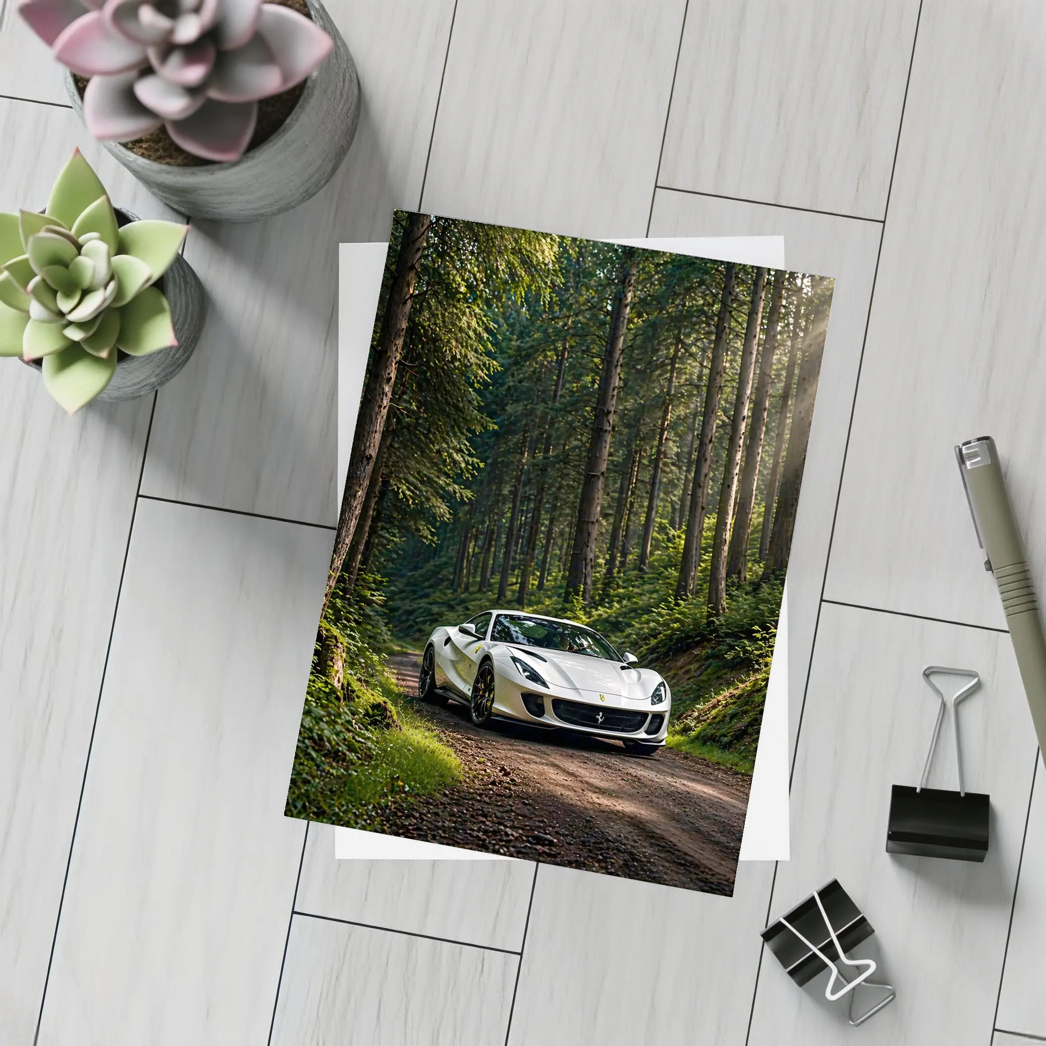 White Ferrari 812 Superfast Forest Road – Postcards