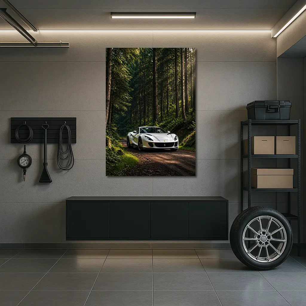 White Ferrari 812 Superfast Forest Road – Wall Art