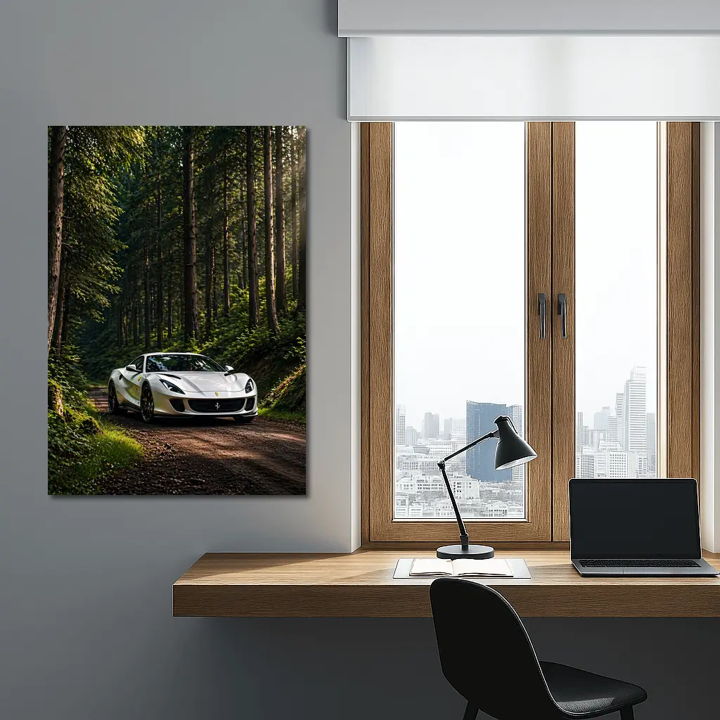 White Ferrari 812 Superfast Forest Road – Wall Art