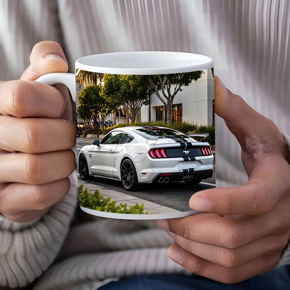 White Ford Mustang GT City Street – Mugs
