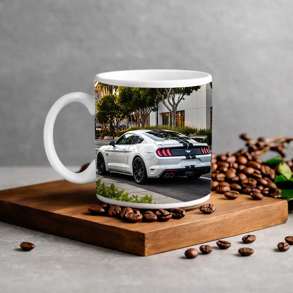 White Ford Mustang GT City Street – Mugs