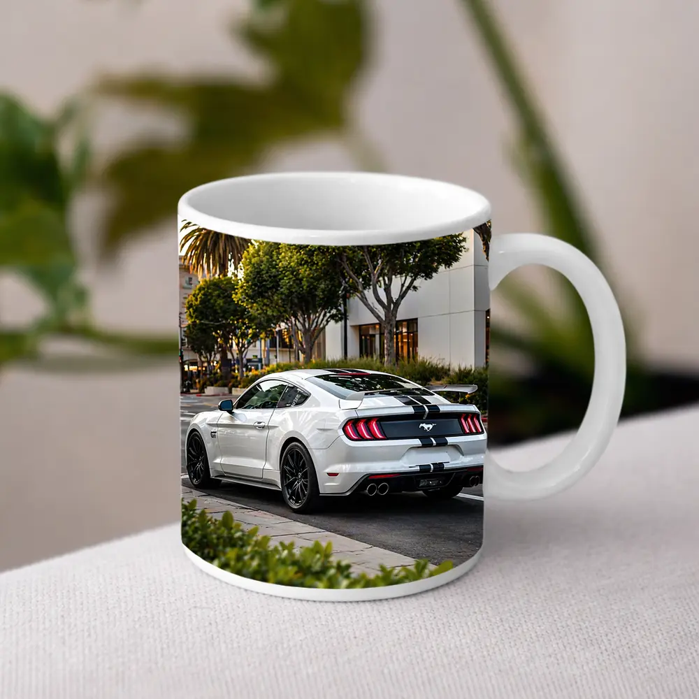 White Ford Mustang GT City Street – Mugs