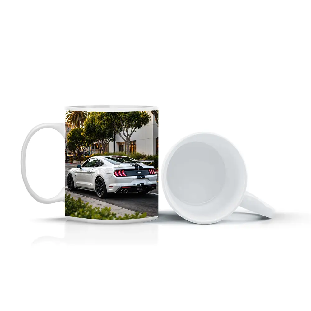 White Ford Mustang GT City Street – Mugs
