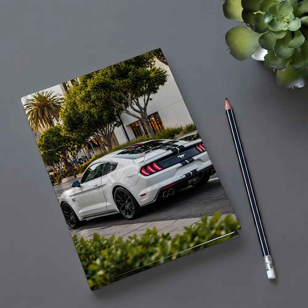 White Ford Mustang GT City Street – Notebooks