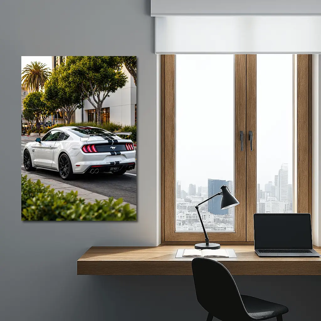 White Ford Mustang GT City Street – Wall Art