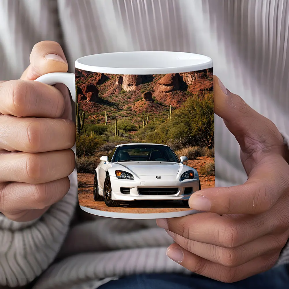 Honda S2000 White Desert Rock Background – Mugs