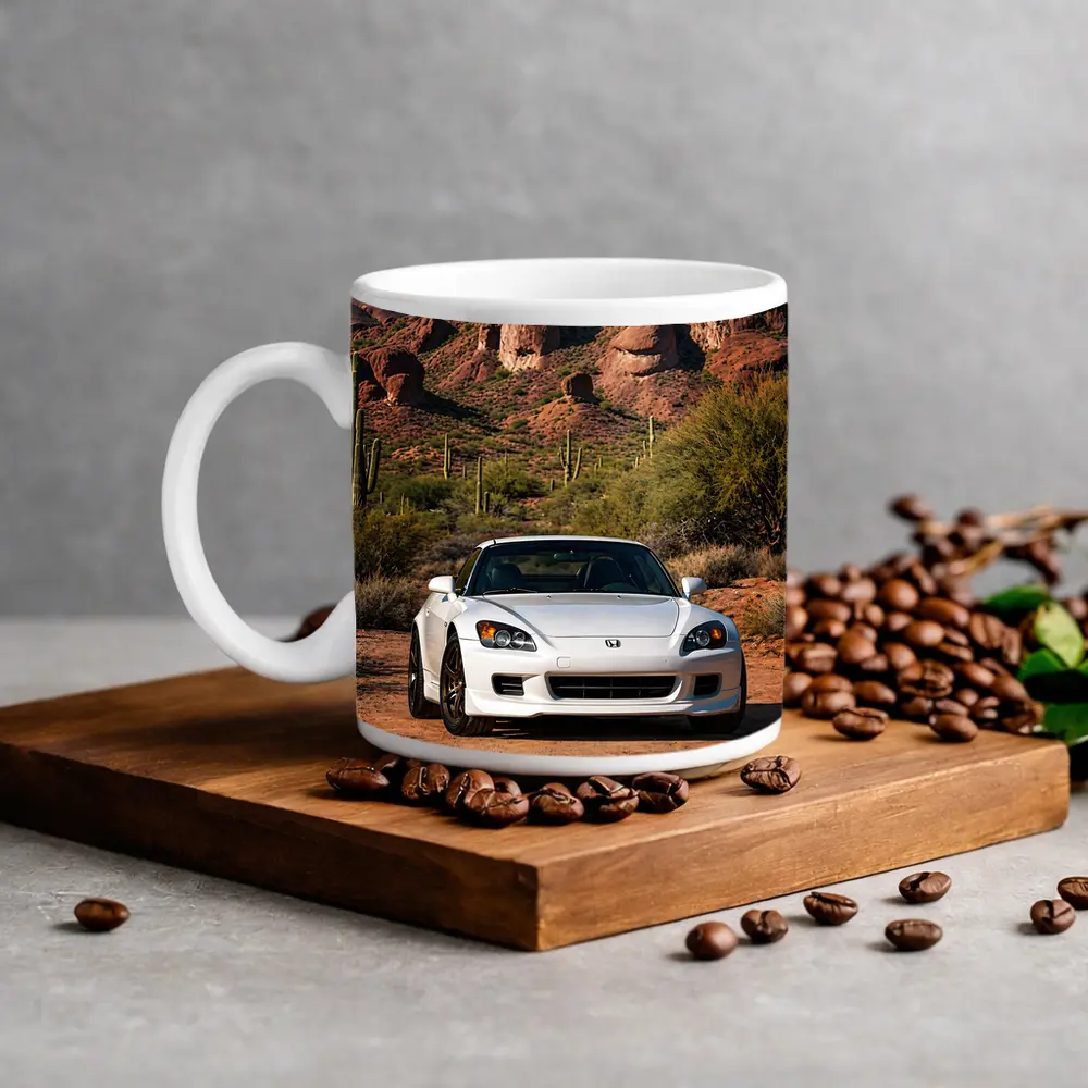 Honda S2000 White Desert Rock Background – Mugs