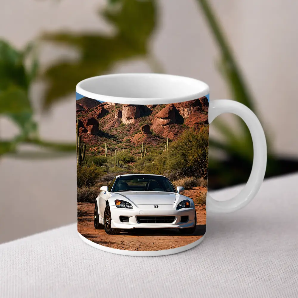 Honda S2000 White Desert Rock Background – Mugs
