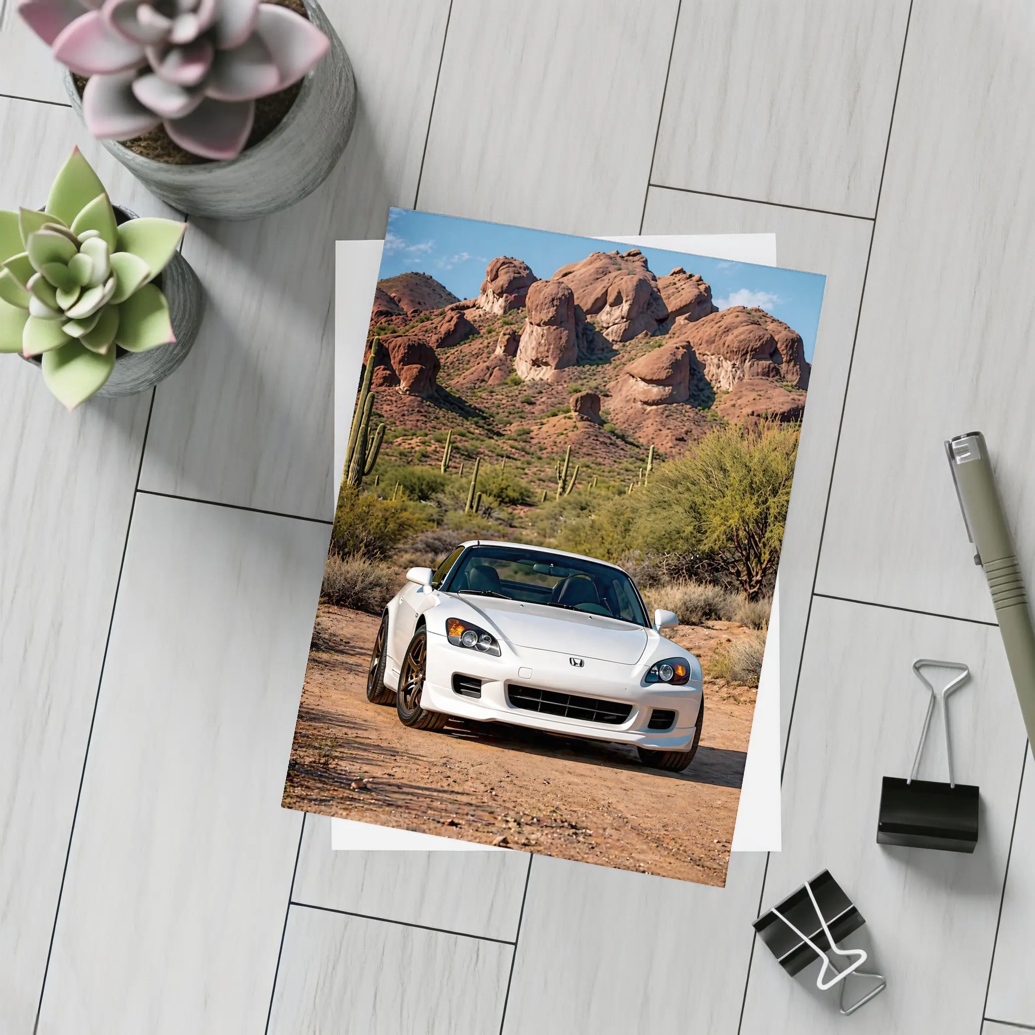 Honda S2000 White Desert Rock Background – Postcards