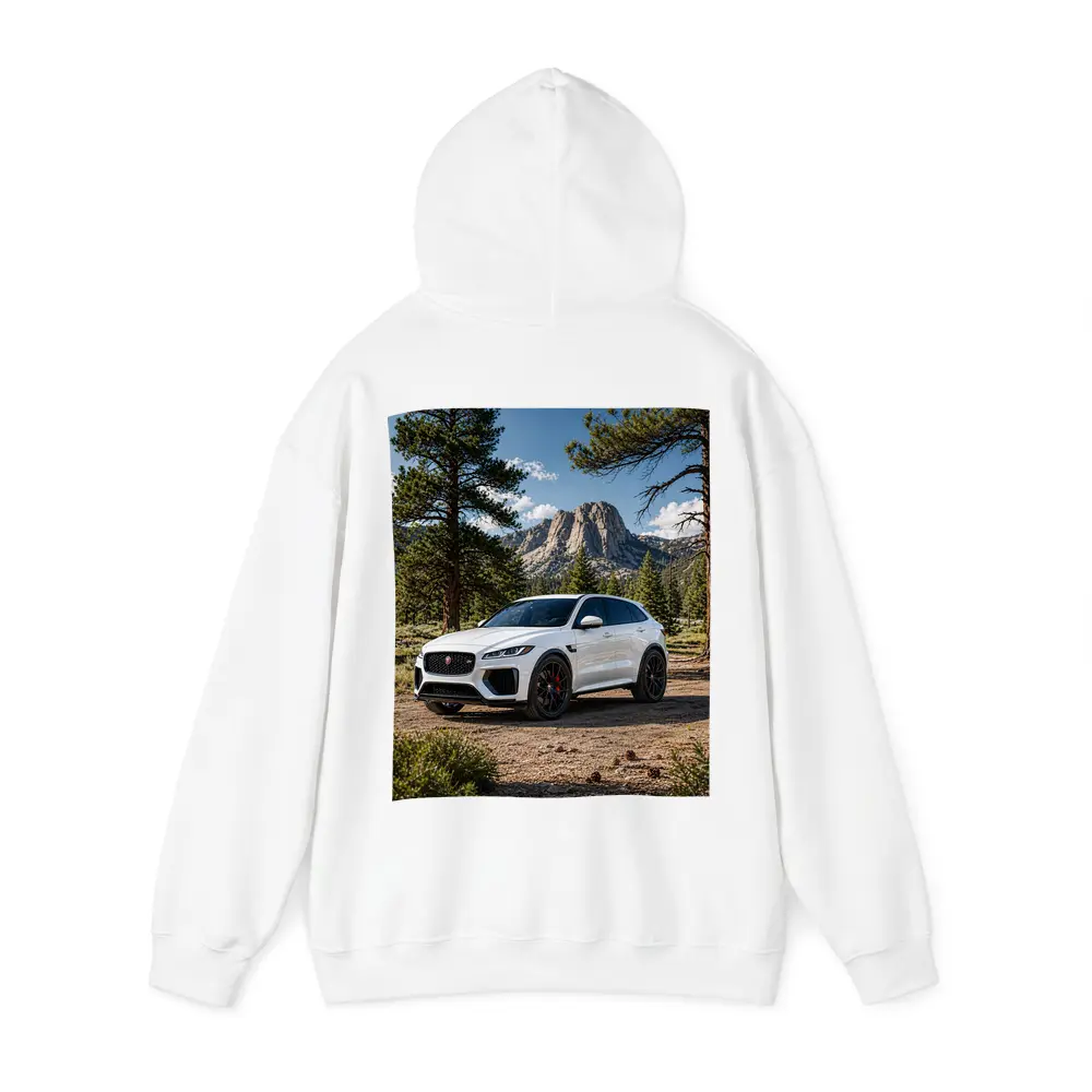 White Jaguar F-Pace SVR Mountain Forest Setting – Hoodies