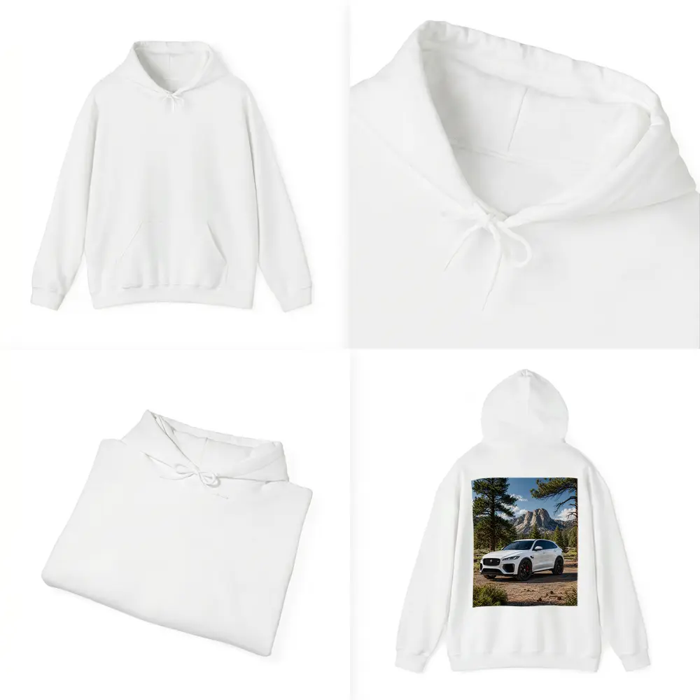 White Jaguar F-Pace SVR Mountain Forest Setting – Hoodies