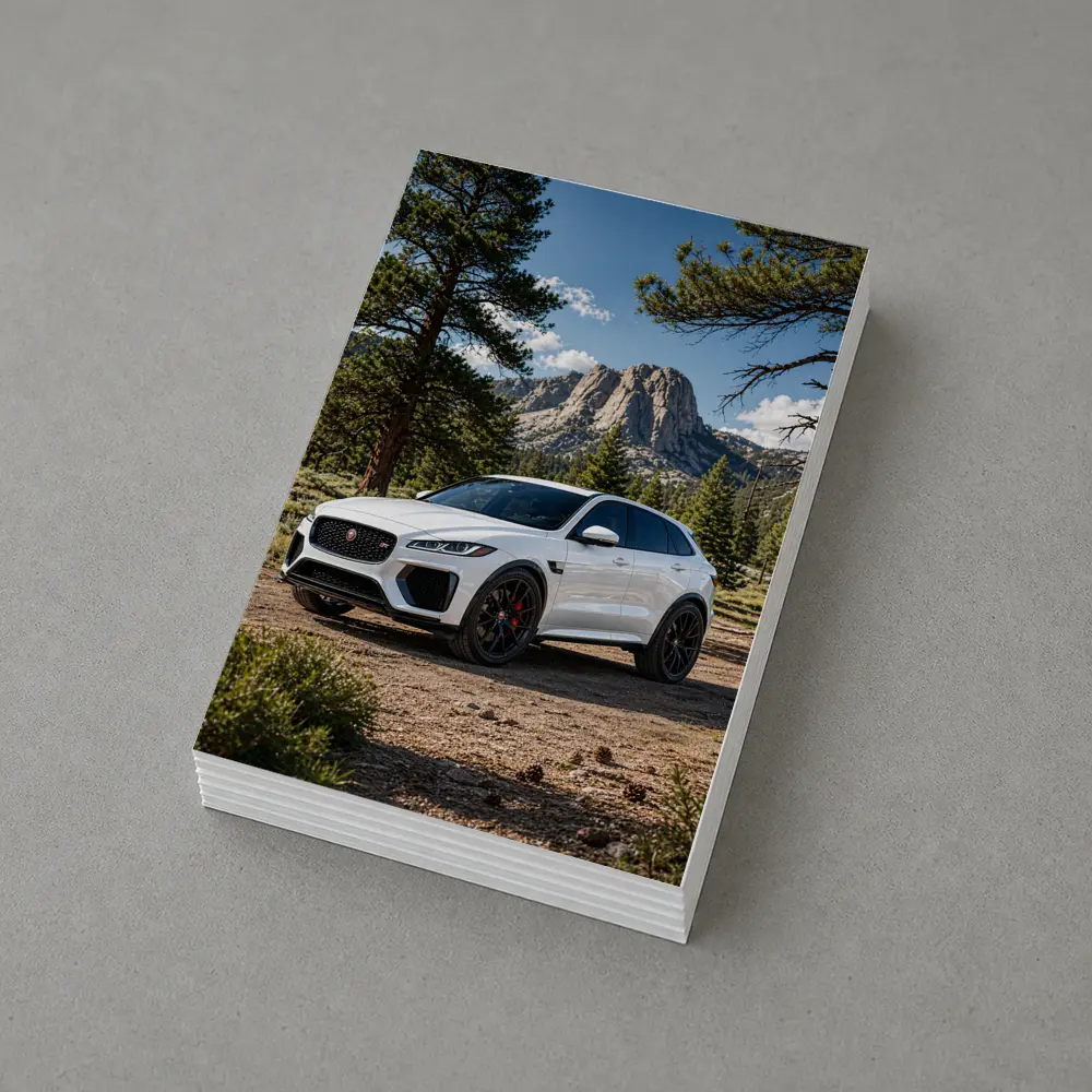 White Jaguar F-Pace SVR Mountain Forest Setting – Postcards
