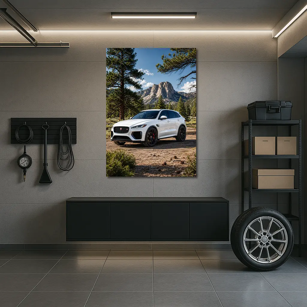 White Jaguar F-Pace SVR Mountain Forest Setting – Wall Art