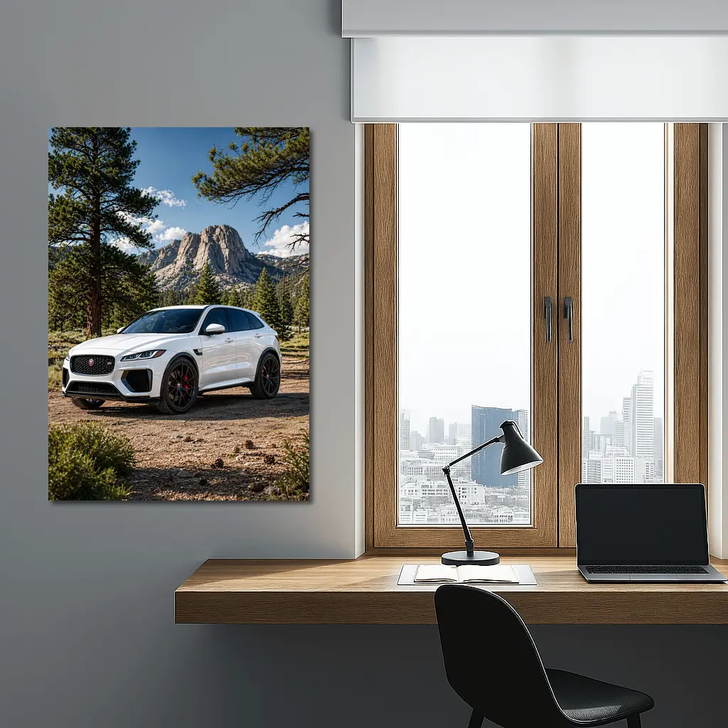 White Jaguar F-Pace SVR Mountain Forest Setting – Wall Art