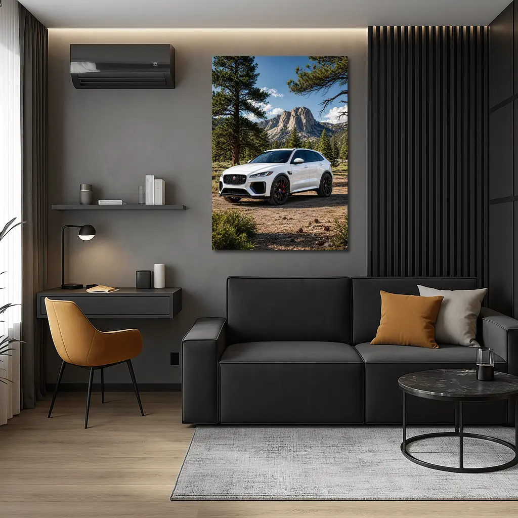 White Jaguar F-Pace SVR Mountain Forest Setting – Wall Art