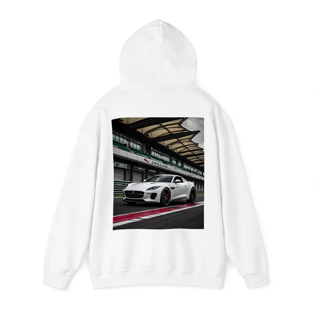 White Jaguar F-Type on Race Track – Hoodies