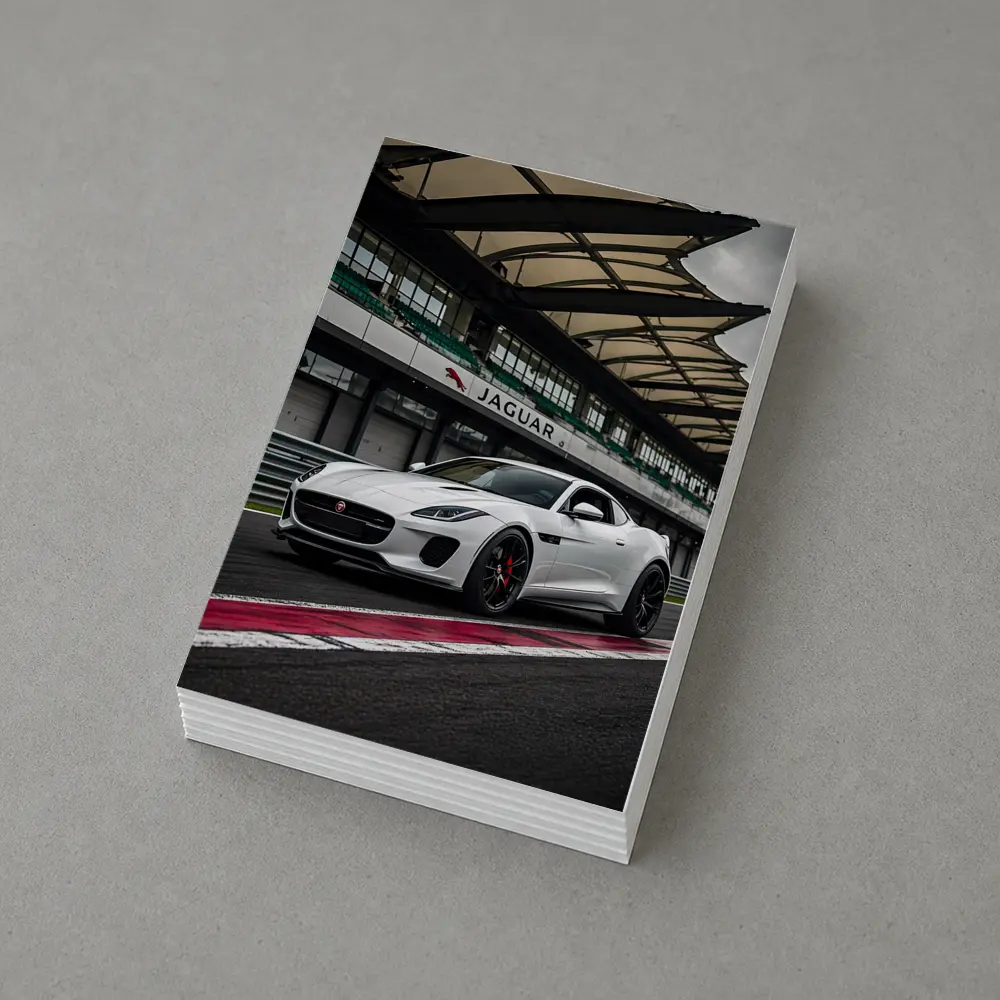 White Jaguar F-Type on Race Track – Postcards
