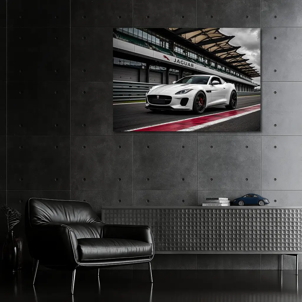 White Jaguar F-Type on Race Track – Wall Art