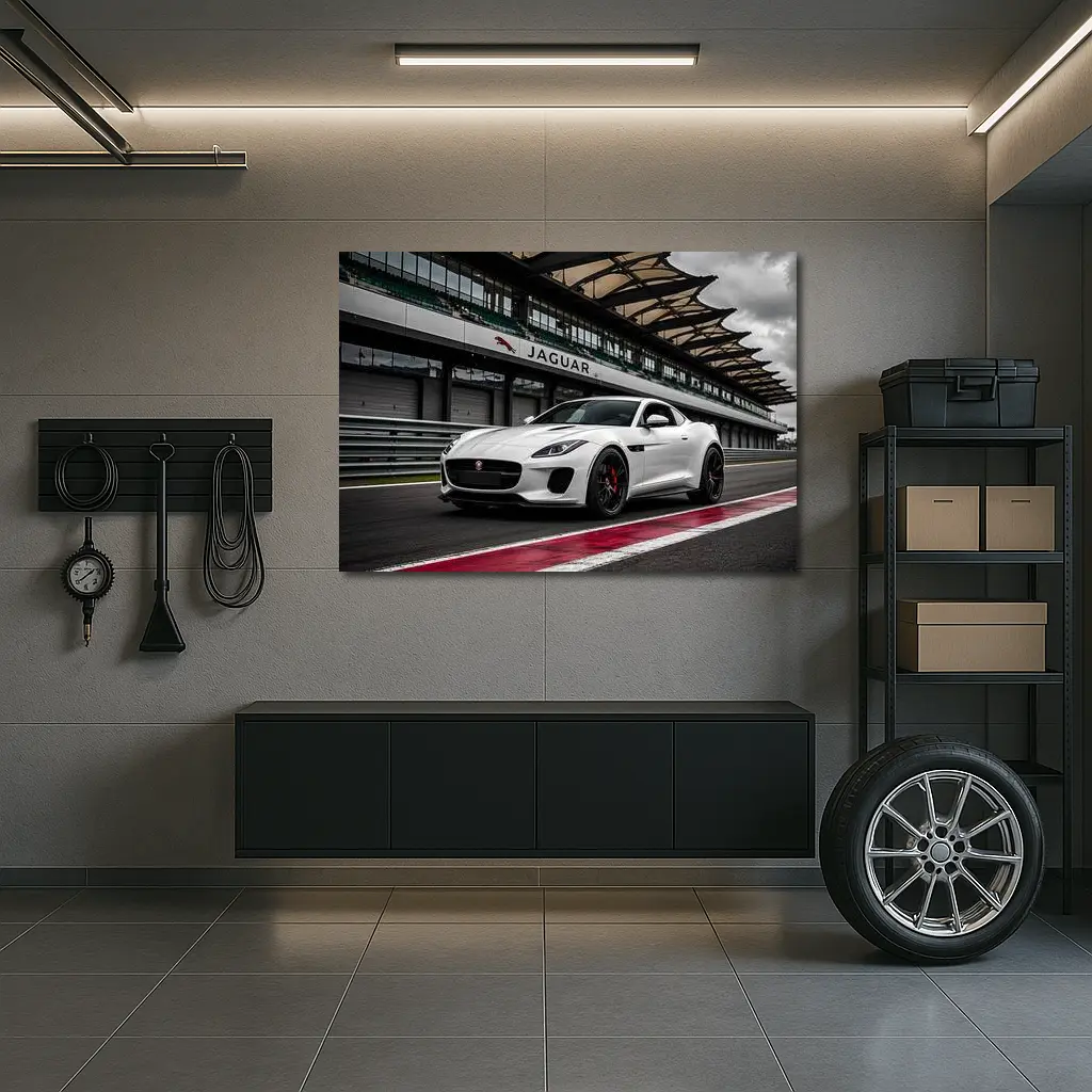 White Jaguar F-Type on Race Track – Wall Art