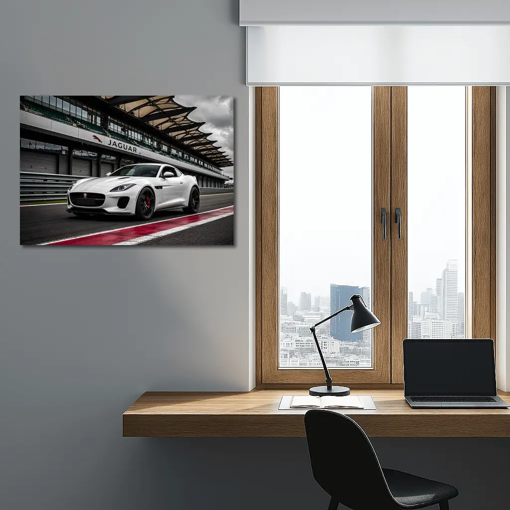 White Jaguar F-Type on Race Track – Wall Art