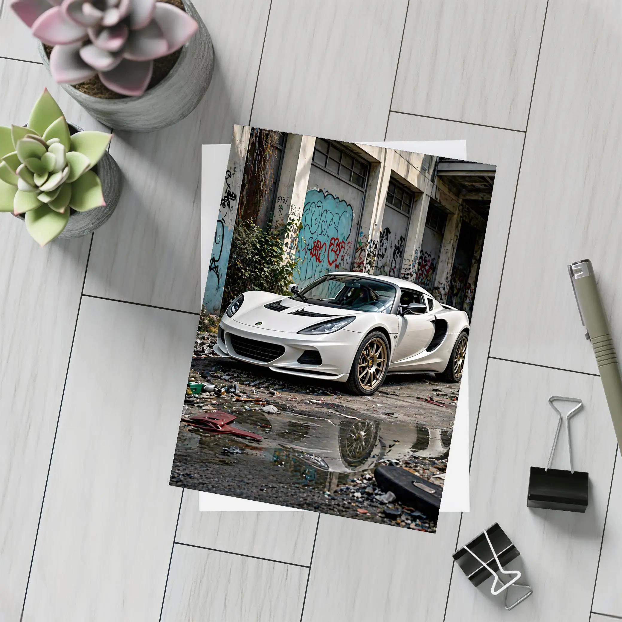 Lotus Elise White Sports Car Urban Decay – Postcards