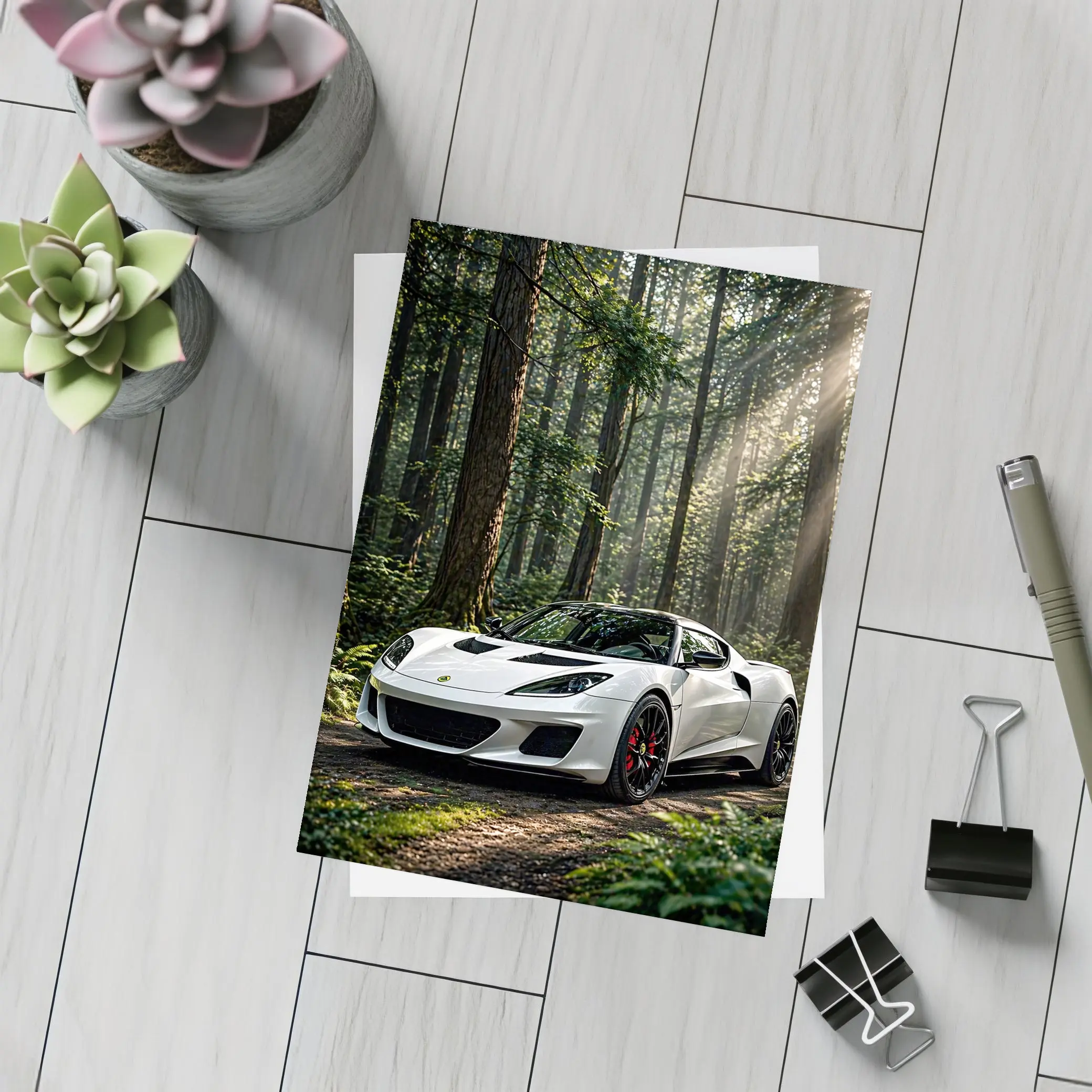 White Lotus Evora Sports Car Forest – Postcards