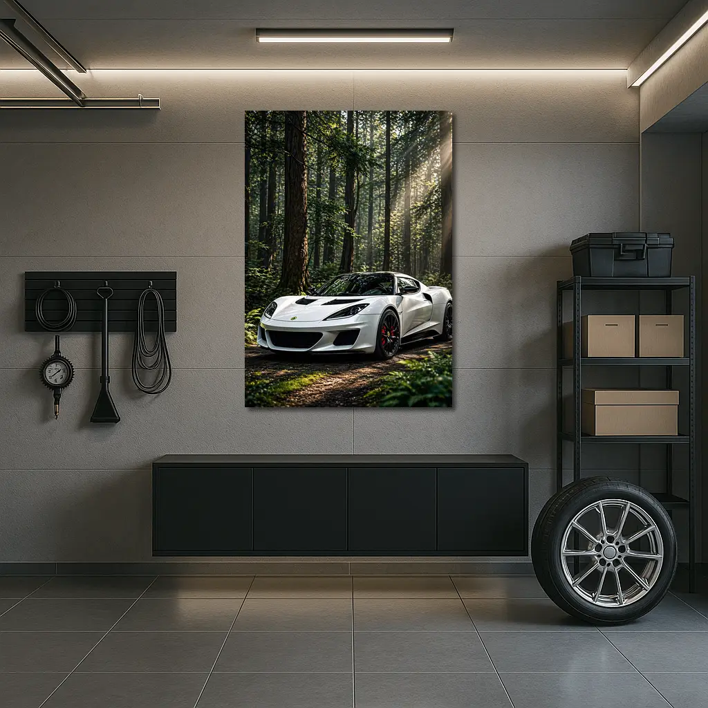 White Lotus Evora Sports Car Forest – Wall Art