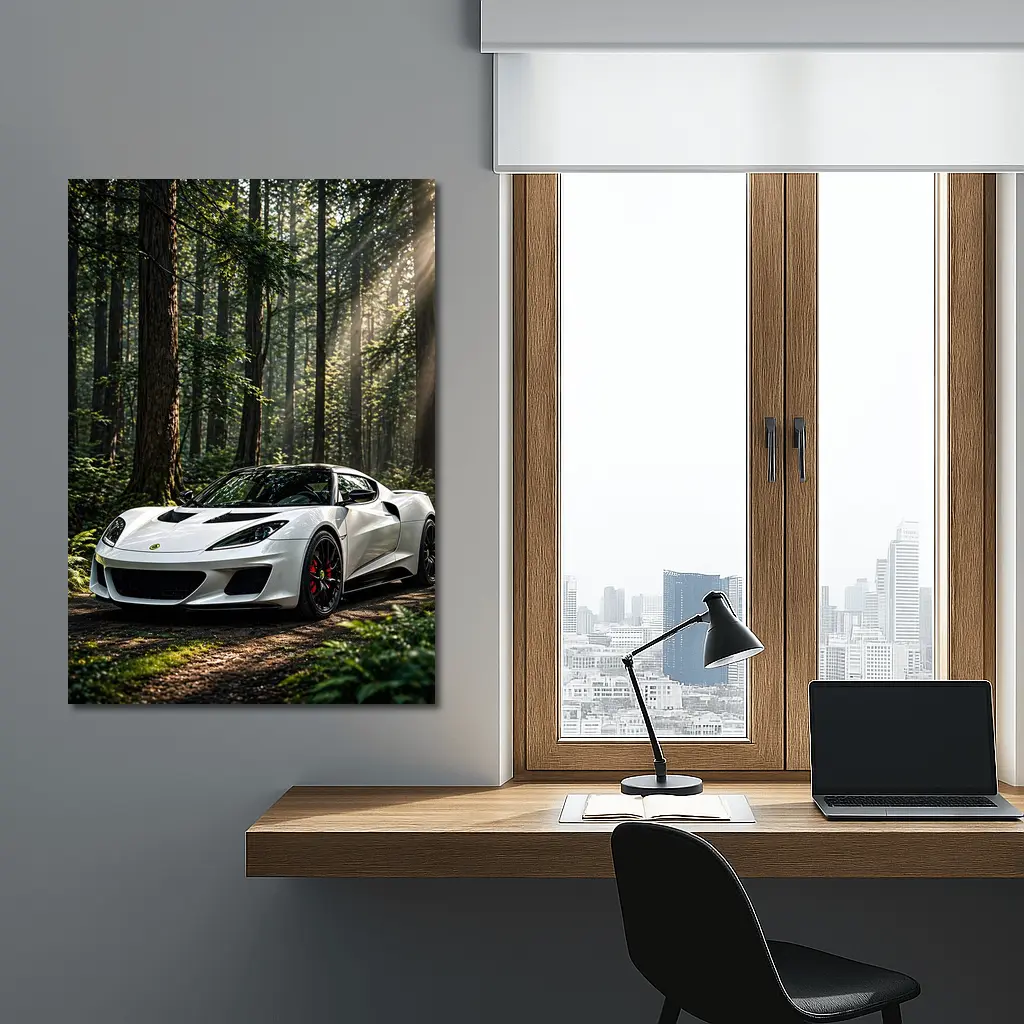 White Lotus Evora Sports Car Forest – Wall Art