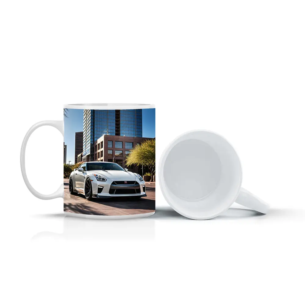 White Nissan GT-R City Downtown Setting – Mugs