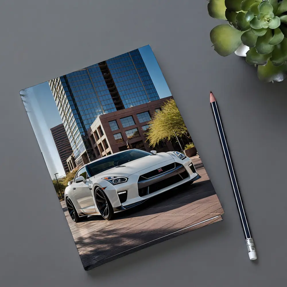 White Nissan GT-R City Downtown Setting – Notebooks