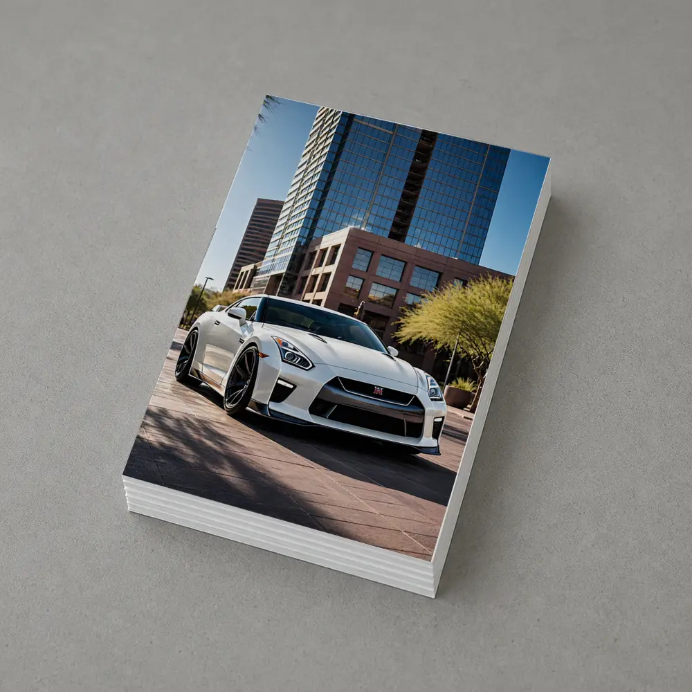 White Nissan GT-R City Downtown Setting – Postcards