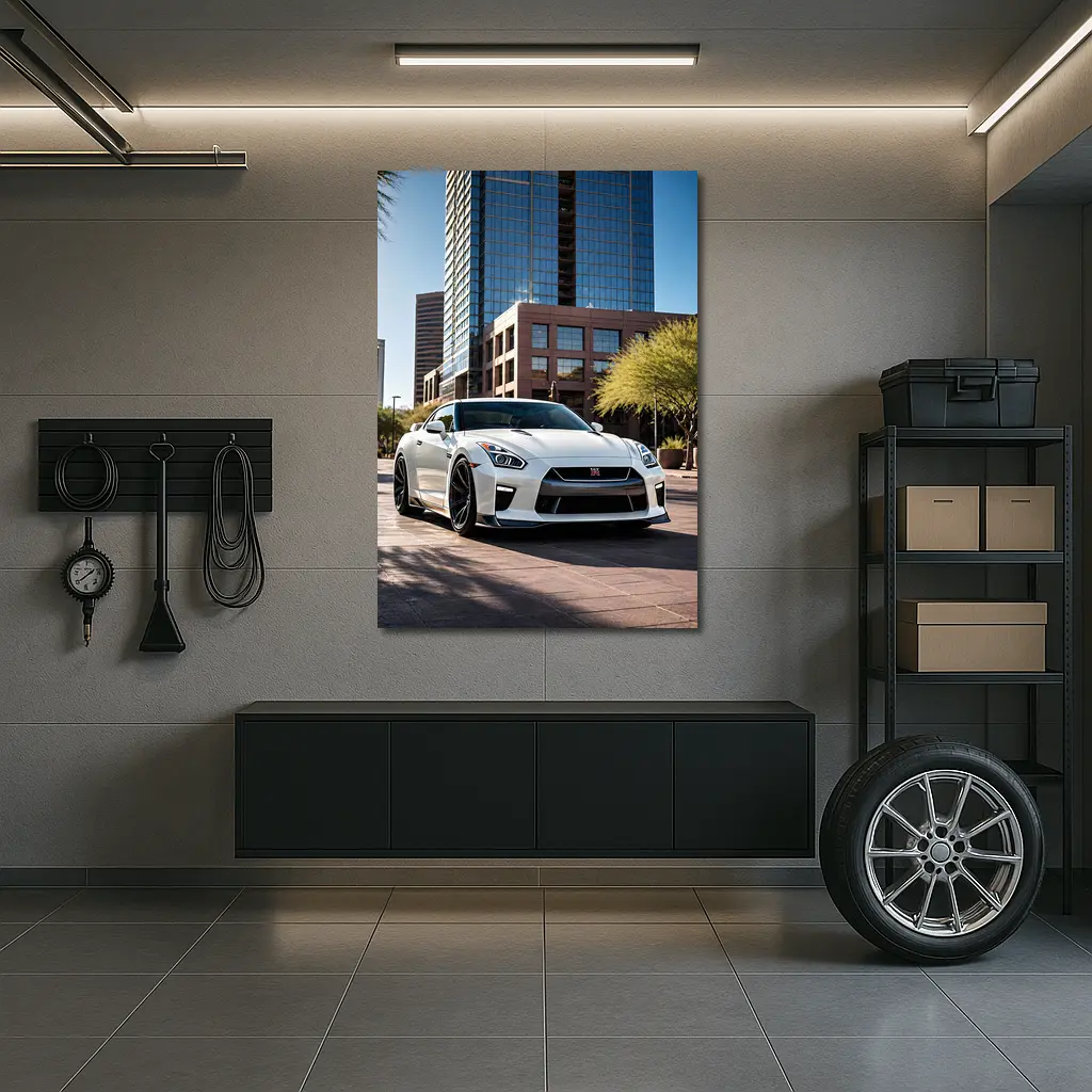 White Nissan GT-R City Downtown Setting – Wall Art