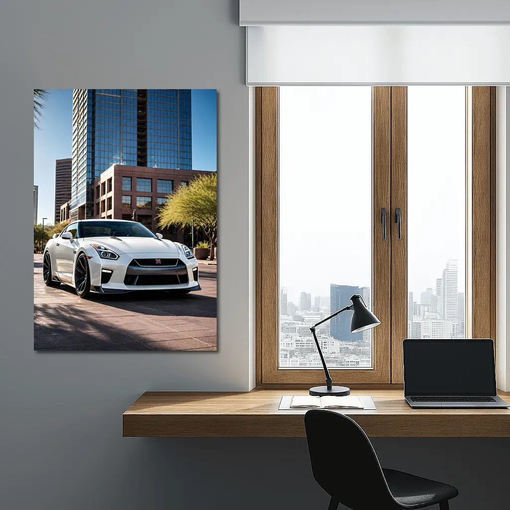 White Nissan GT-R City Downtown Setting – Wall Art