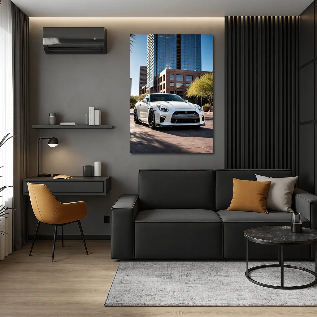 White Nissan GT-R City Downtown Setting – Wall Art