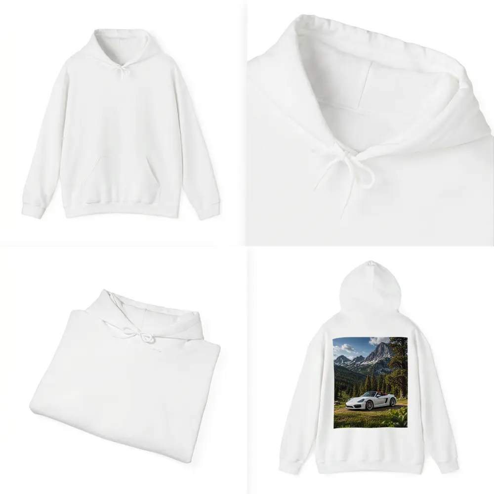 White Porsche Boxster Mountain Forest Setting – Hoodies