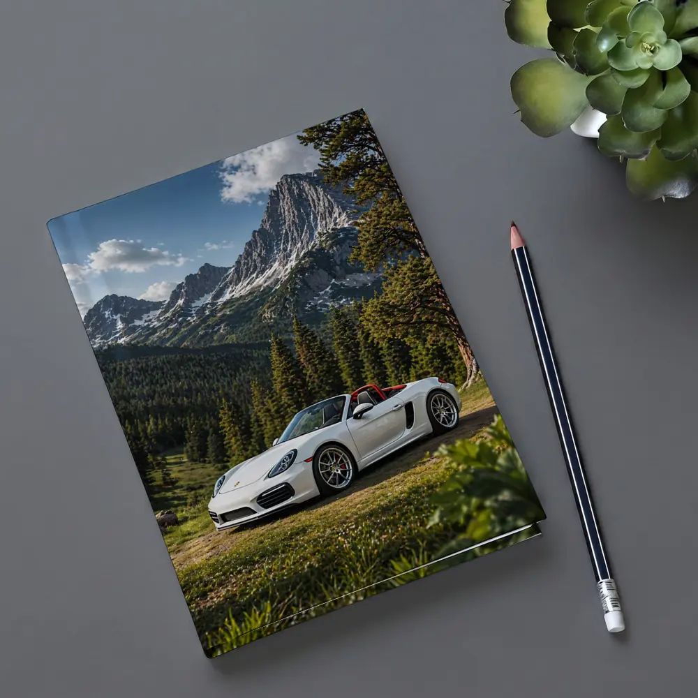 White Porsche Boxster Mountain Forest Setting – Notebooks