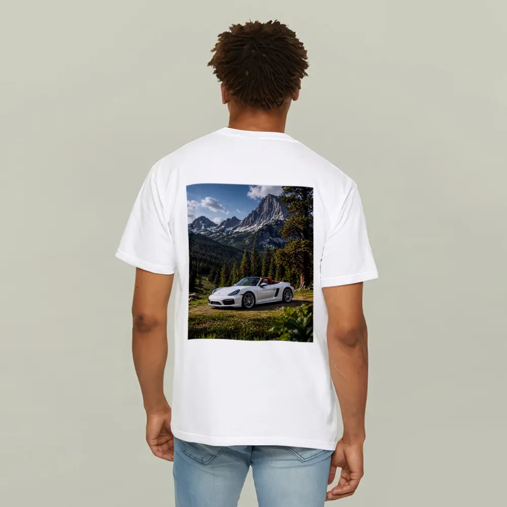 White Porsche Boxster Mountain Forest Setting – T-Shirts