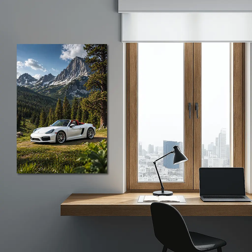 White Porsche Boxster Mountain Forest Setting – Wall Art