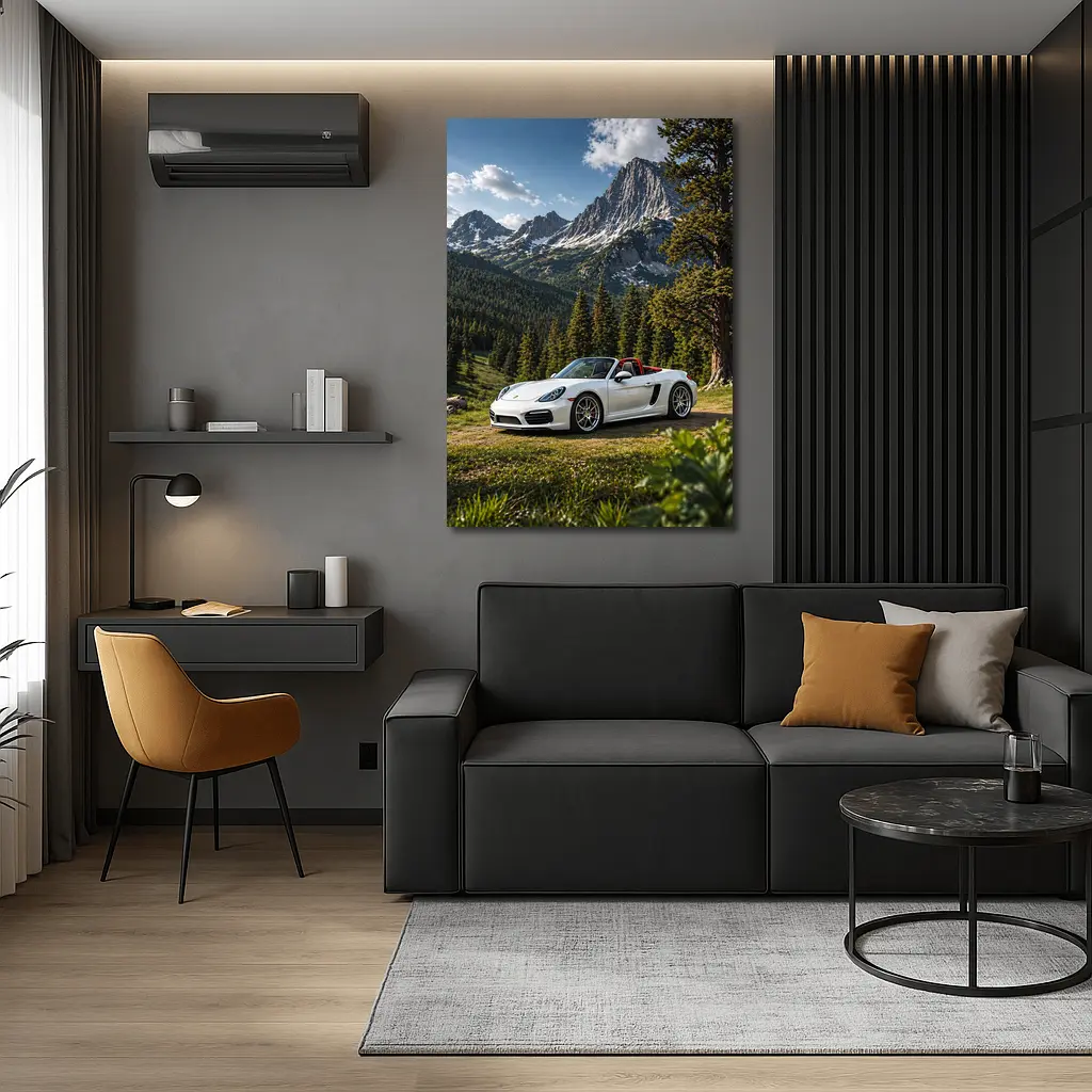 White Porsche Boxster Mountain Forest Setting – Wall Art