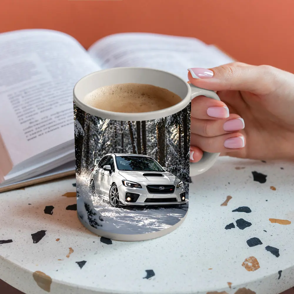 Subaru WRX STI White Snowy Forest Drive – Mugs