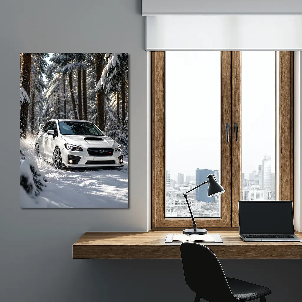 Subaru WRX STI White Snowy Forest Drive – Wall Art