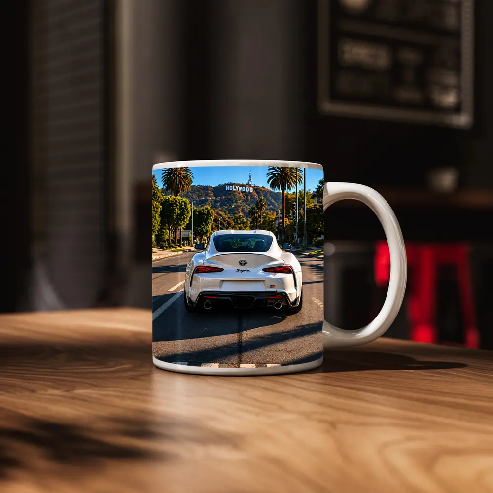 White Toyota Supra Hollywood Los Angeles Street – Mugs