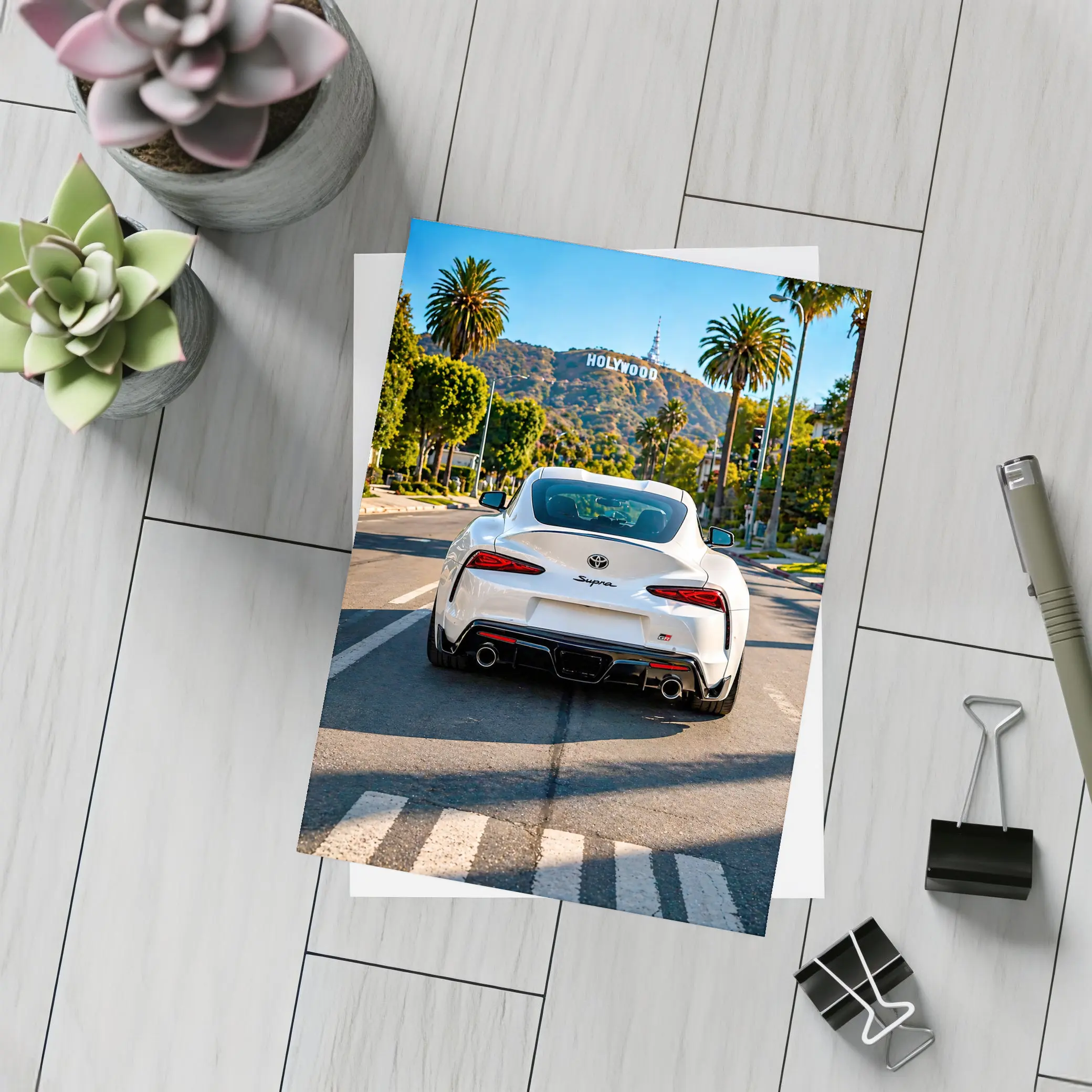 White Toyota Supra Hollywood Los Angeles Street – Postcards
