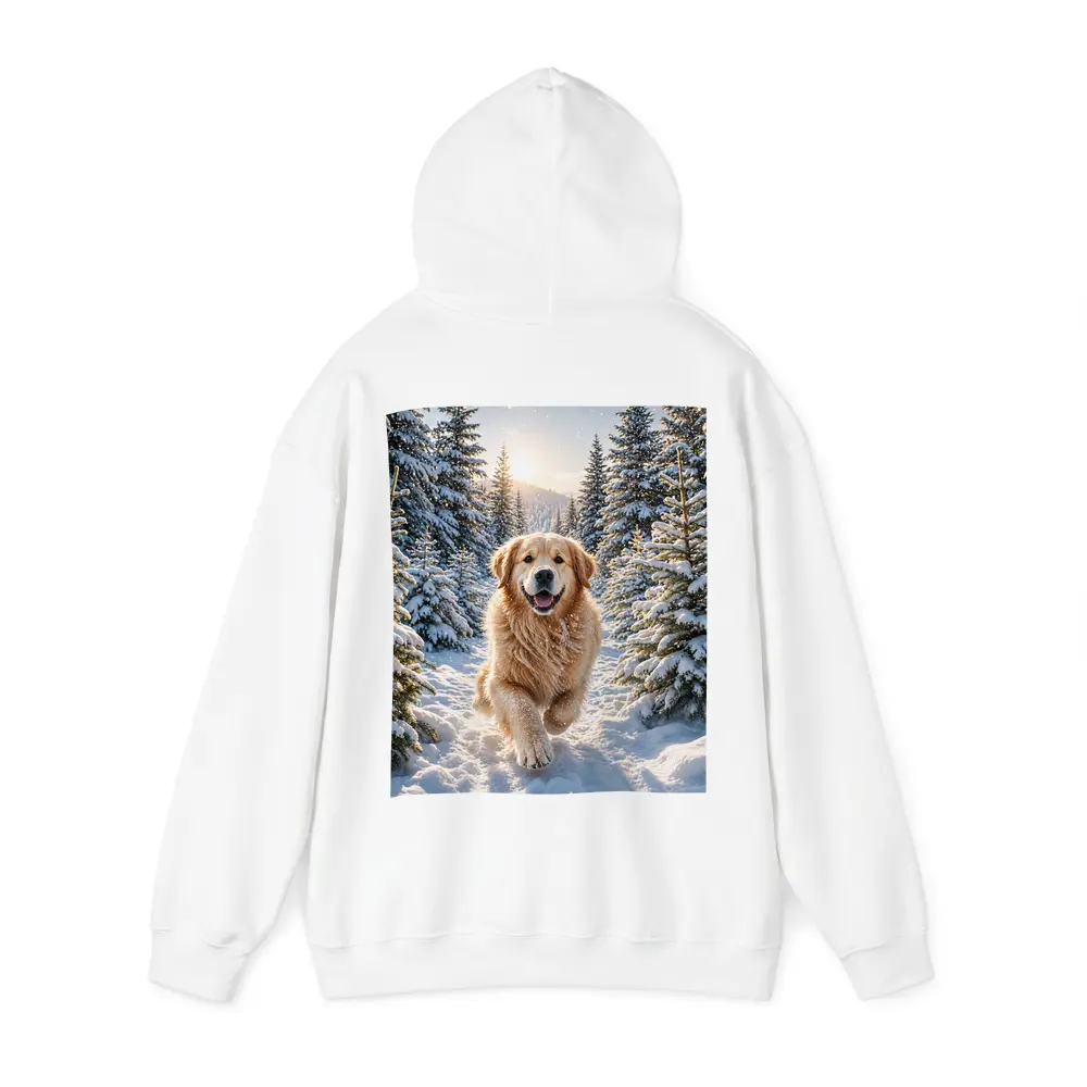 Golden Retriever Running Through Snowy Forest – Hoodies
