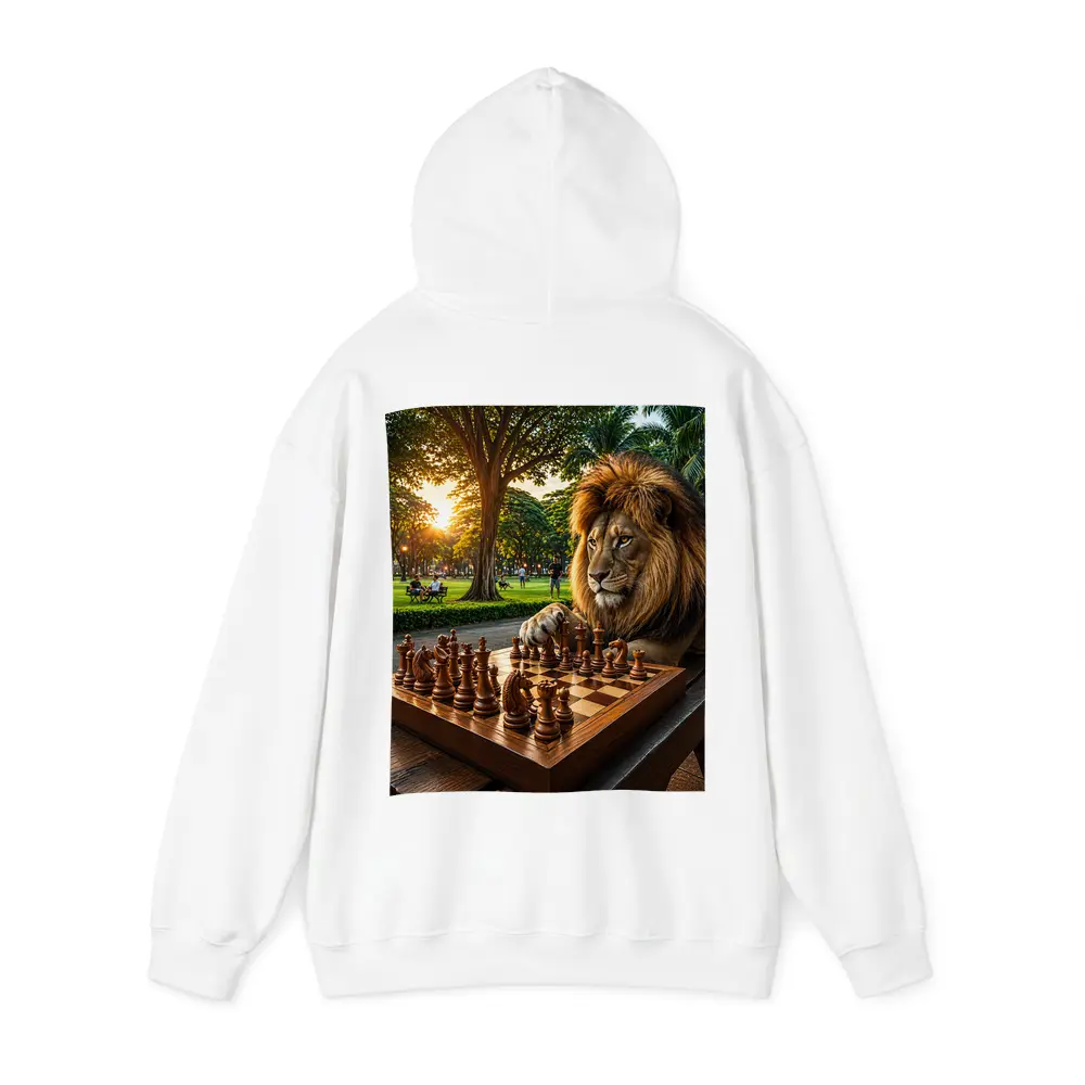 Lion Playing Chess in Sunny Park – Hoodies