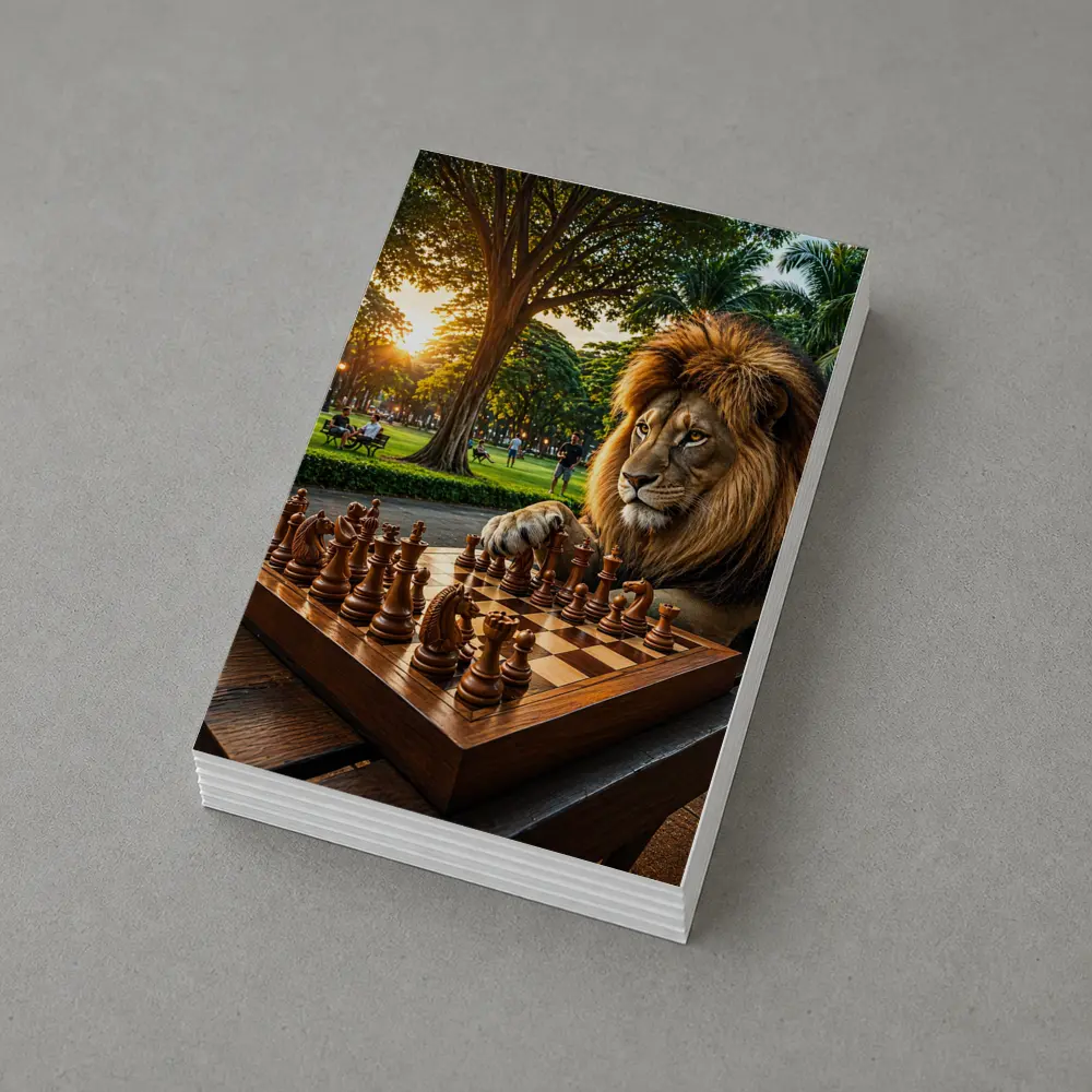 Lion Playing Chess in Sunny Park – Postcards